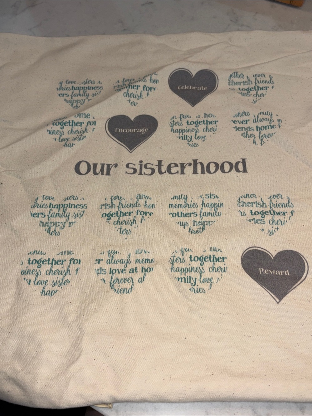 🔴 Our Sisterhood 18x18 pillow cover natural with Teal & Gray Hearts zips at both